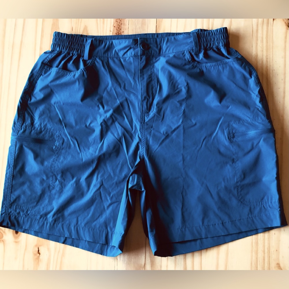 Viodia Men’s Blue Athletic Hiking Shorts Stretch Elastic Waist Zip Pocket Sz L
